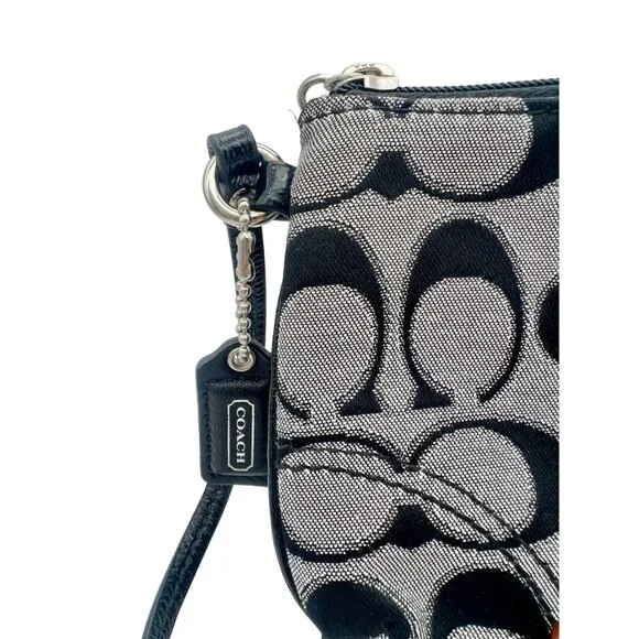 Coach Signature Black Grey Metallic Wristlet Clutch Purse Leather Bag Charm Y2K - Picture 3 of 5